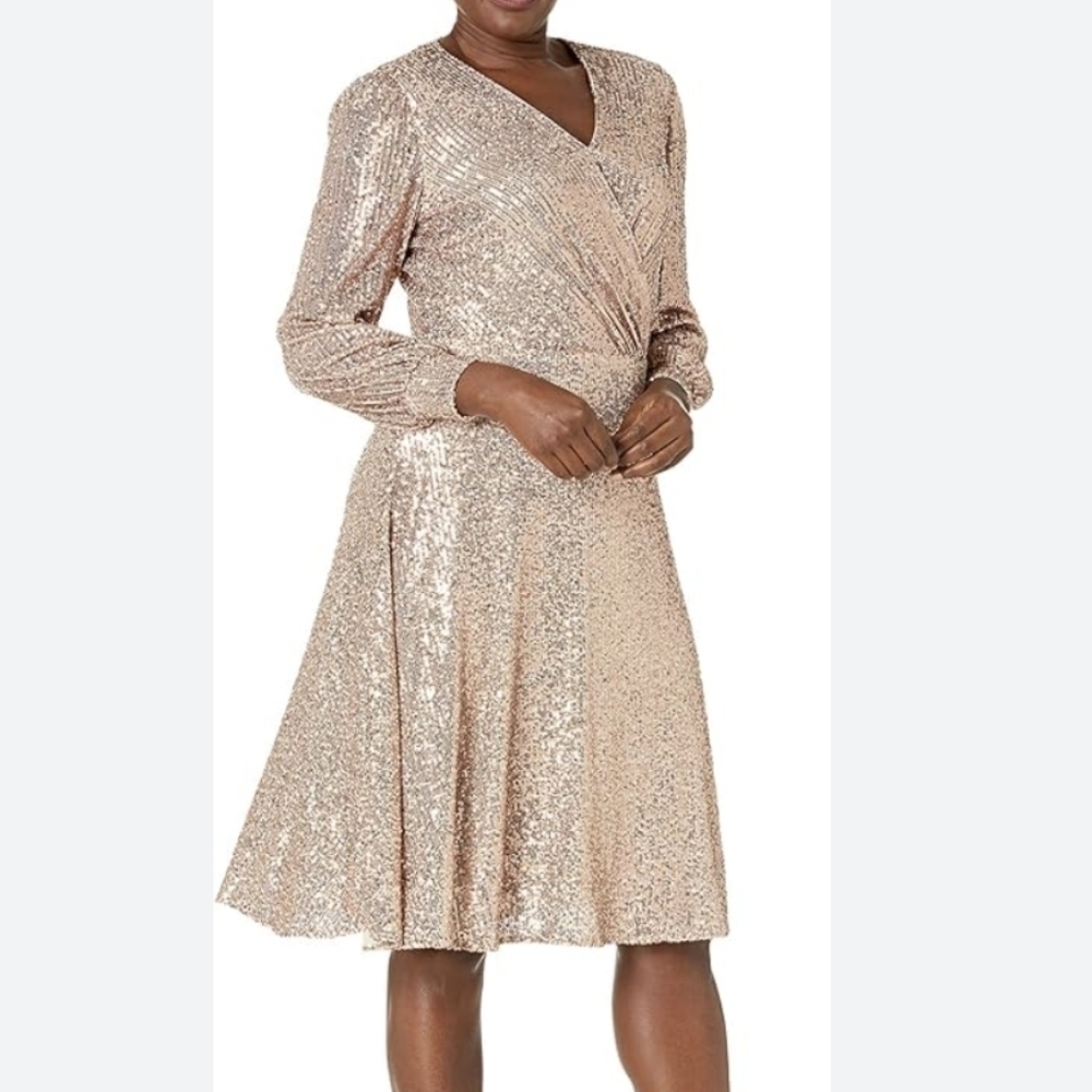 NWT Tahari Arthur S Levine V neck Blush Sequin Cocktail dress sz 10